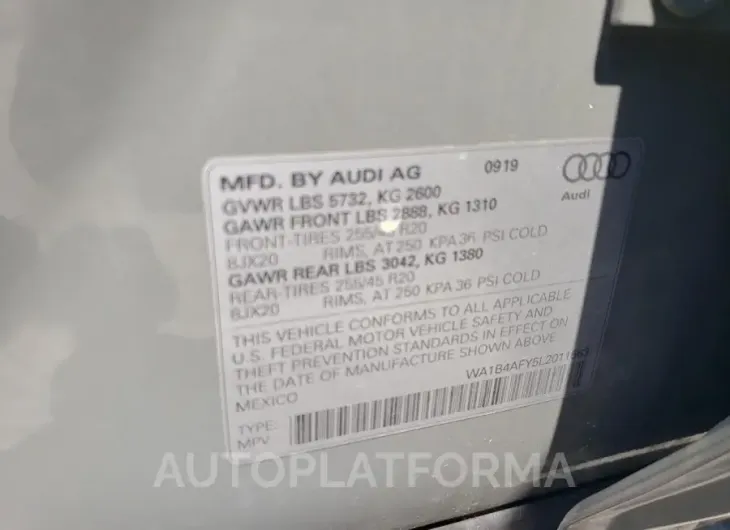 AUDI SQ5 PREMIU 2020 vin WA1B4AFY5L2011563 from auto auction Copart