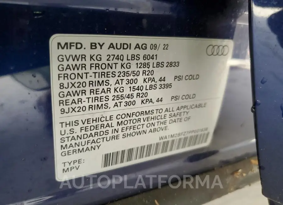 AUDI Q4 E-TRON 2023 vin WA1M2BFZ7PP001638 from auto auction Copart