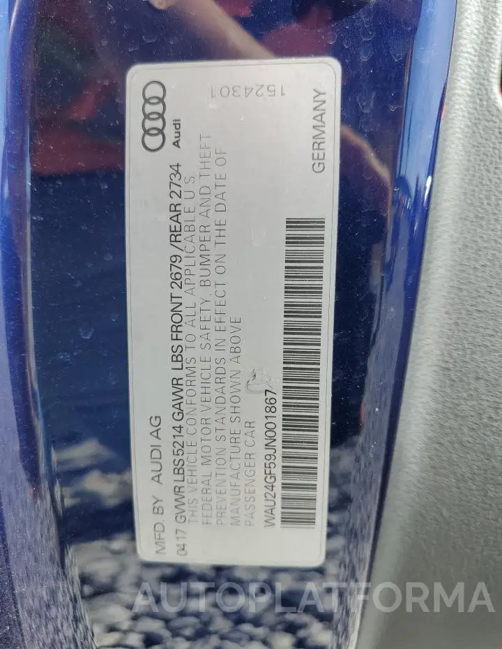 AUDI S5 PRESTIG 2018 vin WAU24GF59JN001867 from auto auction Copart