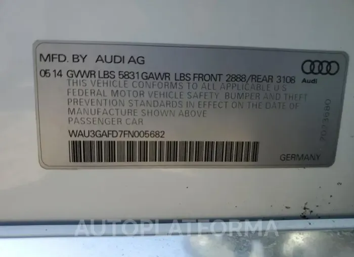 AUDI A8 L QUATT 2015 vin WAU3GAFD7FN005682 from auto auction Copart