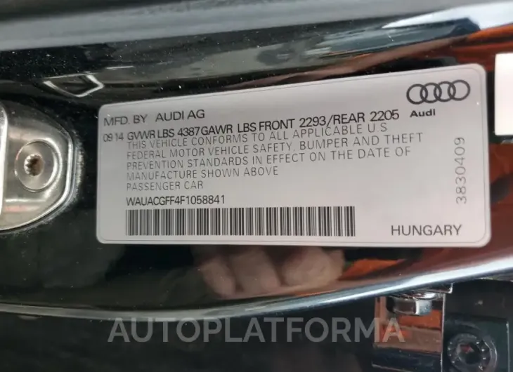 AUDI A3 PREMIUM 2015 vin WAUACGFF4F1058841 from auto auction Copart