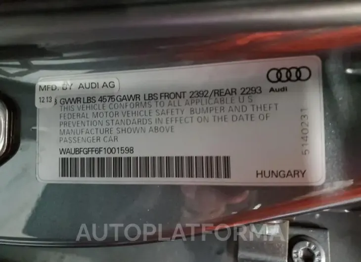 AUDI A3 PREMIUM 2015 vin WAUBFGFF6F1001598 from auto auction Copart