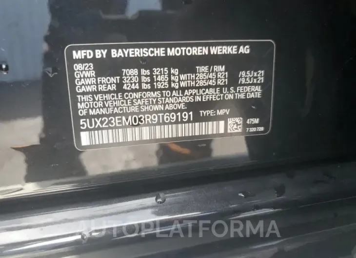 BMW X7 XDRIVE4 2024 vin 5UX23EM03R9T69191 from auto auction Copart