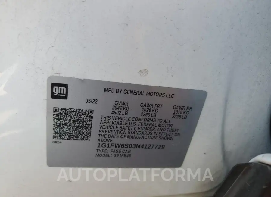 CHEVROLET BOLT EV 1L 2022 vin 1G1FW6S03N4127729 from auto auction Copart