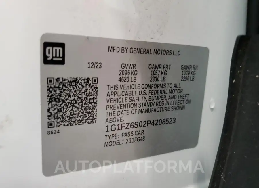 CHEVROLET BOLT EUV P 2023 vin 1G1FZ6S02P4208523 from auto auction Copart