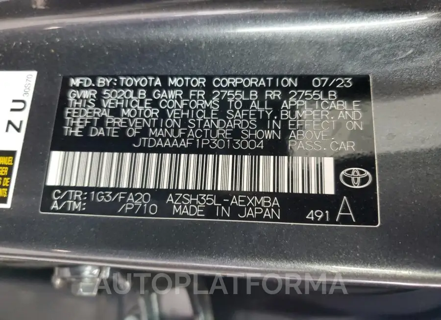 TOYOTA CROWN XLE 2023 vin JTDAAAAF1P3013004 from auto auction Copart