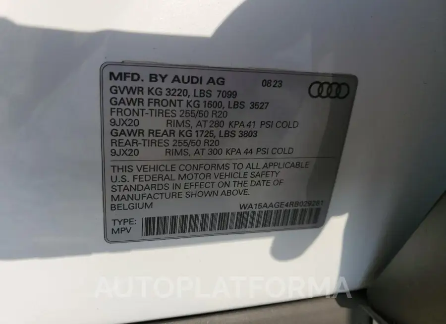 AUDI Q8 E-TRON 2024 vin WA15AAGE4RB029281 from auto auction Copart