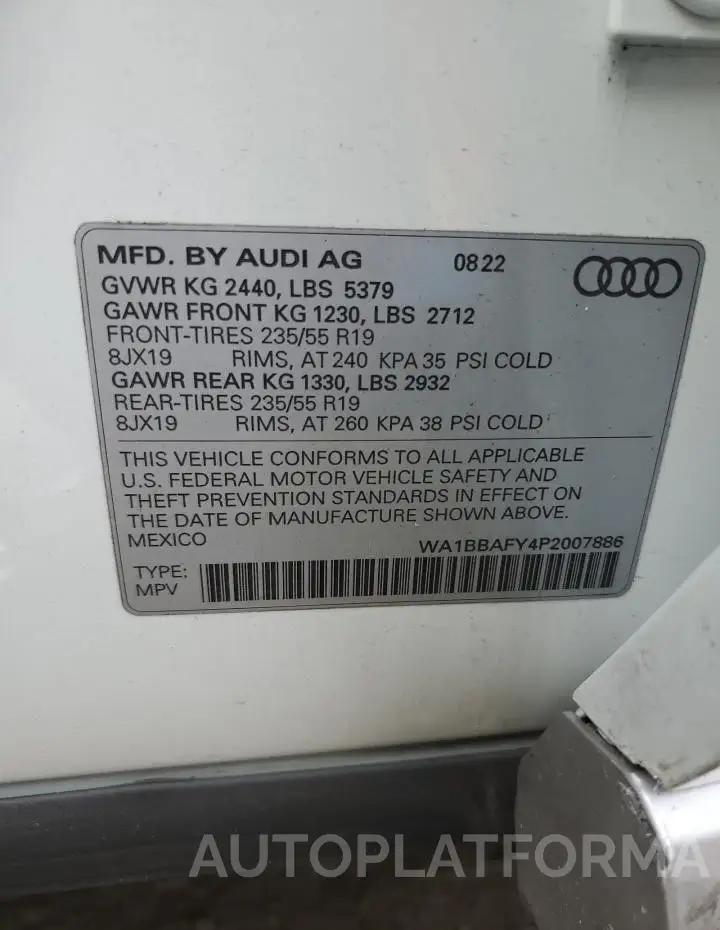 AUDI Q5 PREMIUM 2023 vin WA1BBAFY4P2007886 from auto auction Copart