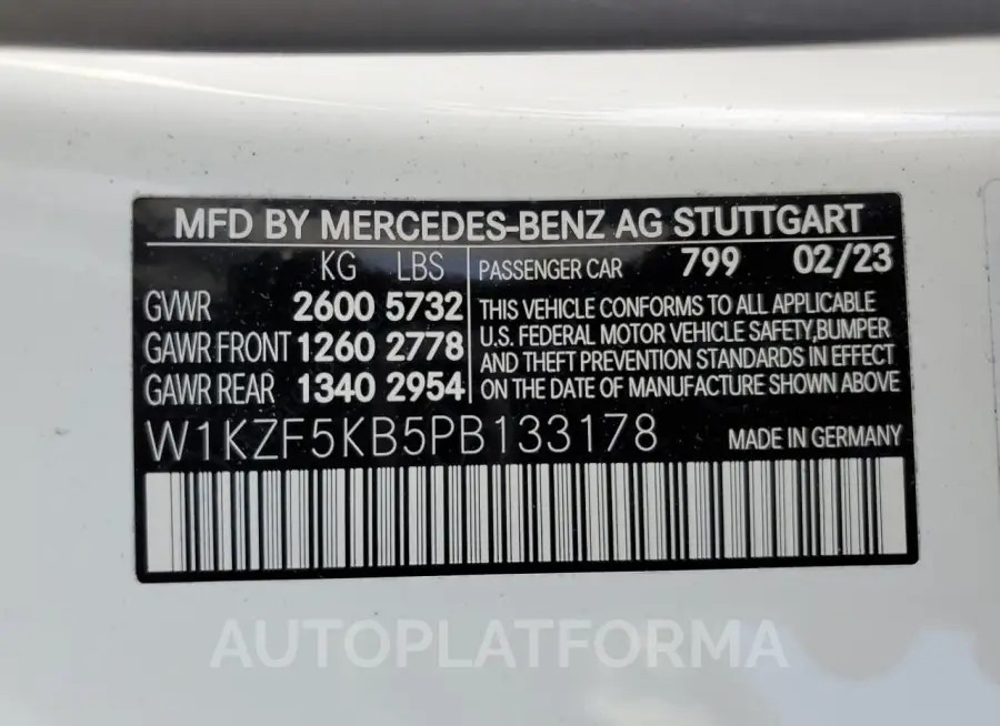 MERCEDES-BENZ E 450 4MAT 2023 vin W1KZF5KB5PB133178 from auto auction Copart