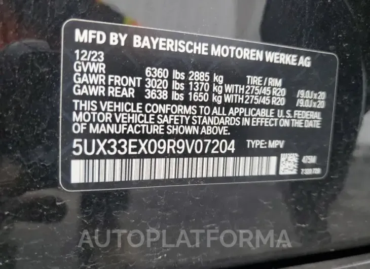 BMW X6 XDRIVE4 2024 vin 5UX33EX09R9V07204 from auto auction Copart