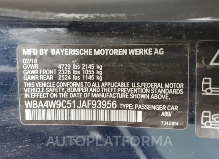 BMW 440XI 2018 vin WBA4W9C51JAF93956 from auto auction Copart