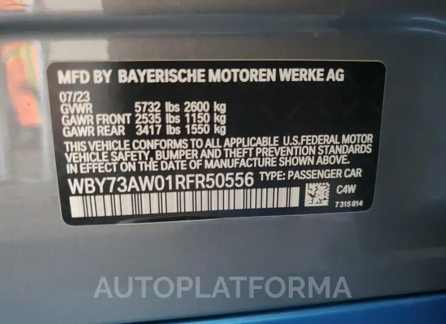 BMW I4 EDRIVE 2024 vin WBY73AW01RFR50556 from auto auction Copart