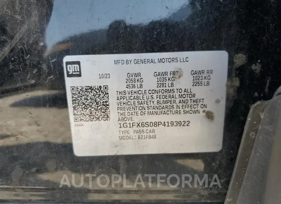 CHEVROLET BOLT EV 2L 2023 vin 1G1FX6S08P4193922 from auto auction Copart