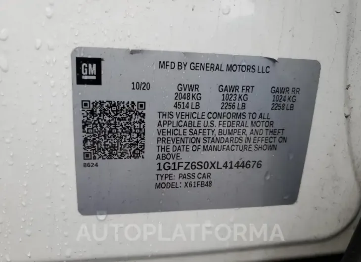 CHEVROLET BOLT EV PR 2020 vin 1G1FZ6S0XL4144676 from auto auction Copart