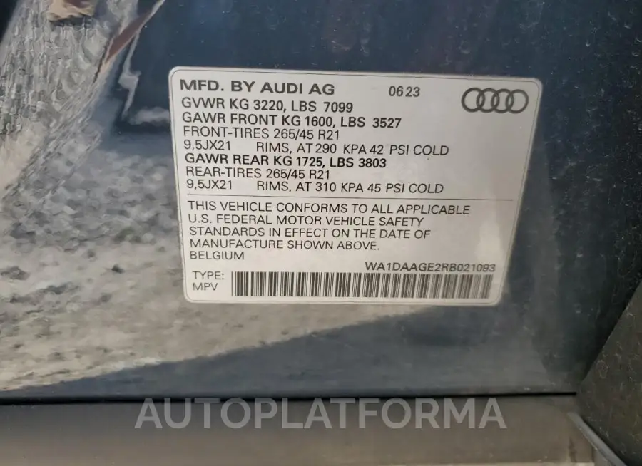 AUDI Q8 E-TRON 2024 vin WA1DAAGE2RB021093 from auto auction Copart