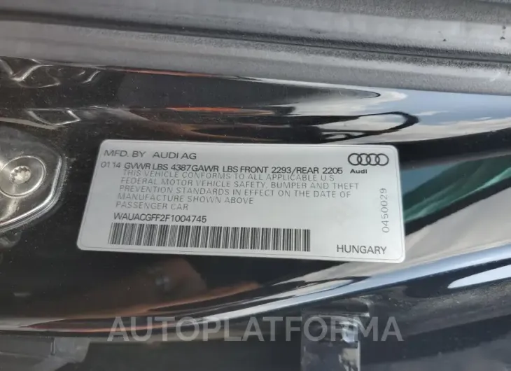 AUDI A3 PREMIUM 2015 vin WAUACGFF2F1004745 from auto auction Copart