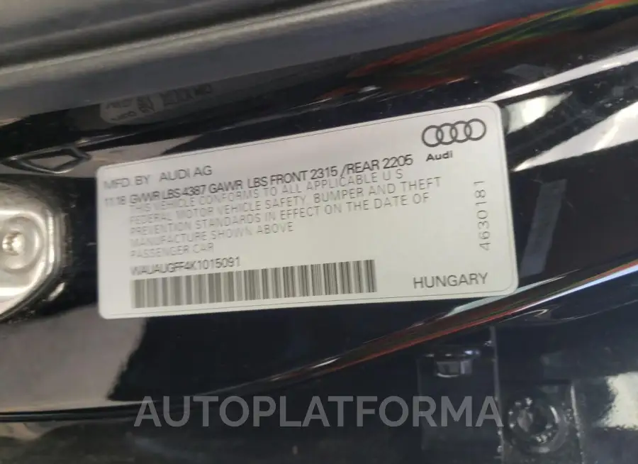 AUDI A3 PREMIUM 2019 vin WAUAUGFF4K1015091 from auto auction Copart