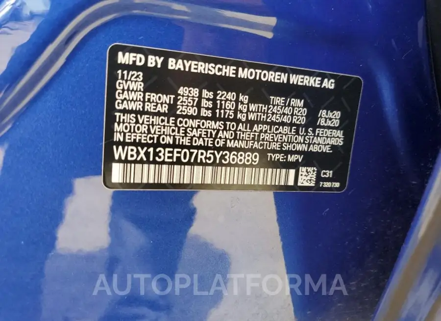 BMW X1 M35I 2024 vin WBX13EF07R5Y36889 from auto auction Copart