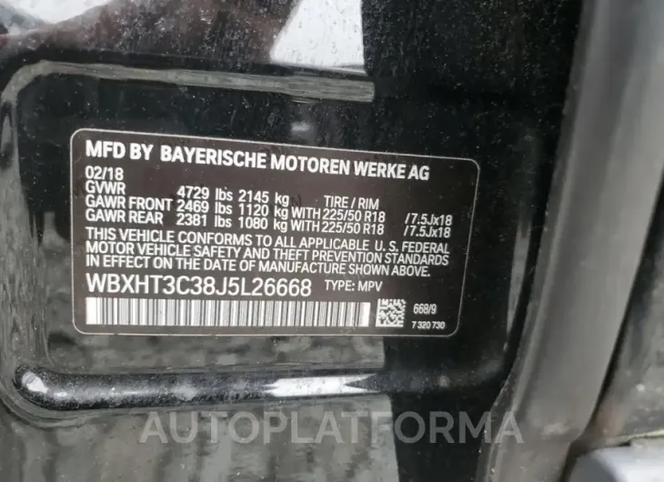 BMW X1 XDRIVE2 2018 vin WBXHT3C38J5L26668 from auto auction Copart