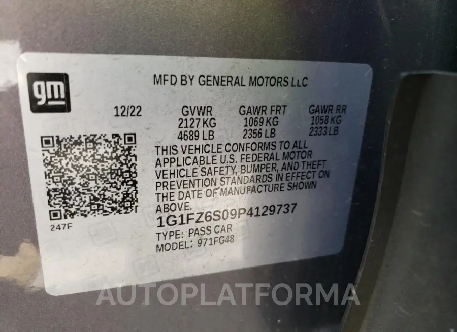 CHEVROLET BOLT EUV P 2023 vin 1G1FZ6S09P4129737 from auto auction Copart