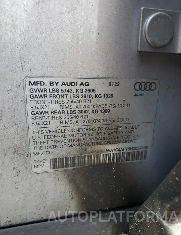 AUDI SQ5 PRESTI 2022 vin WA1C4AFY8N2057198 from auto auction Copart