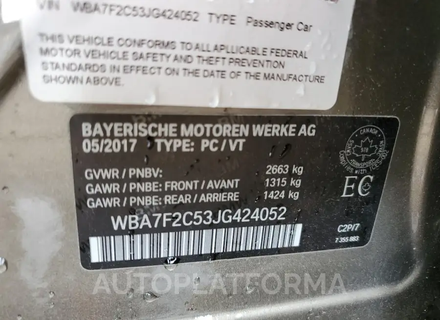 BMW 750 XI 2018 vin WBA7F2C53JG424052 from auto auction Copart