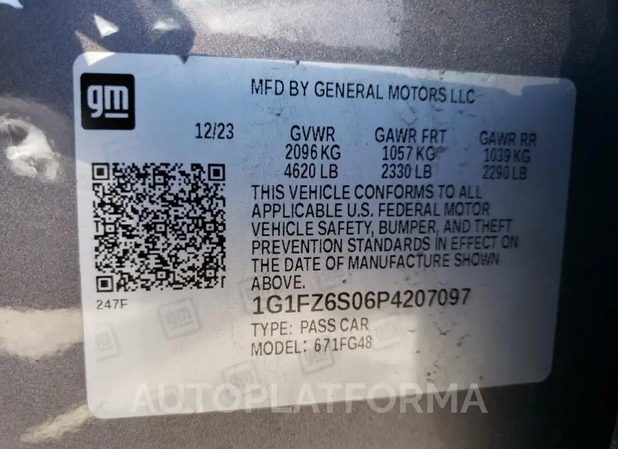 CHEVROLET BOLT EUV P 2023 vin 1G1FZ6S06P4207097 from auto auction Copart