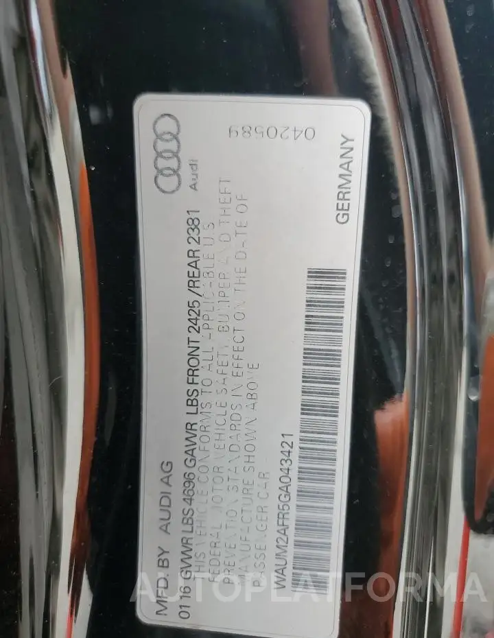 AUDI A5 PREMIUM 2016 vin WAUM2AFR5GA043421 from auto auction Copart