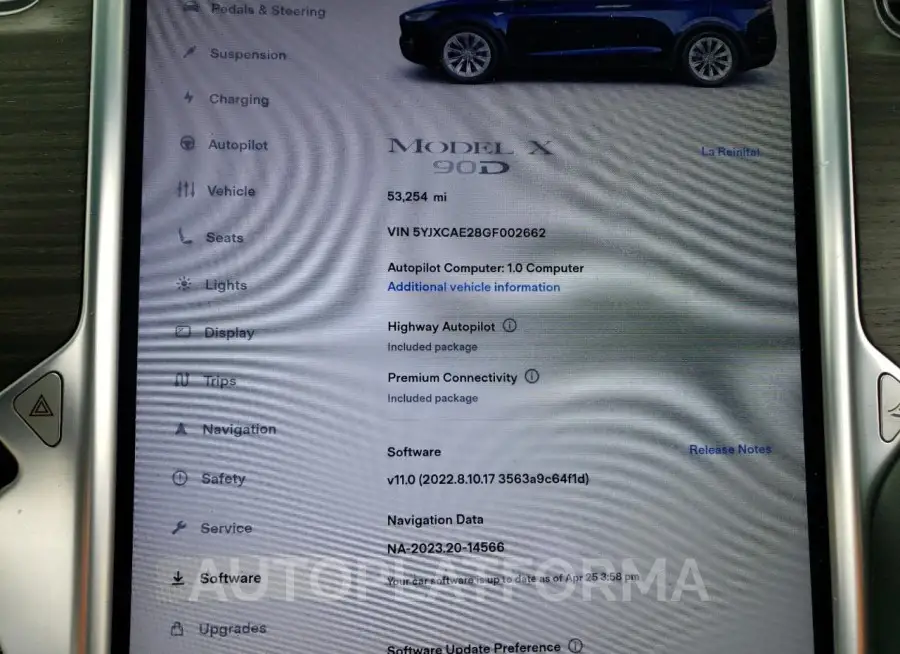 TESLA MODEL X 2016 vin 5YJXCAE28GF002662 from auto auction Copart