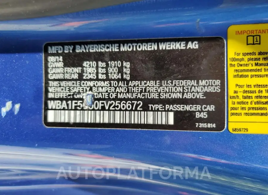 BMW 228 I 2015 vin WBA1F5C50FV256672 from auto auction Copart