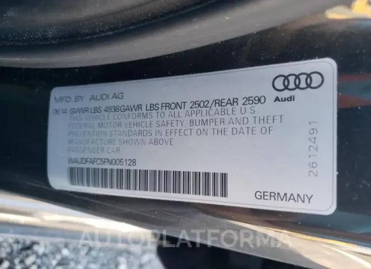 AUDI A6 PREMIUM 2015 vin WAUDFAFC5FN005128 from auto auction Copart