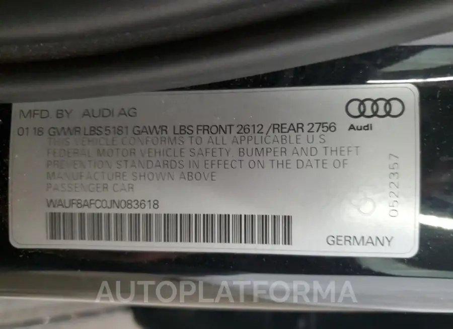 AUDI A6 PREMIUM 2018 vin WAUF8AFC0JN083618 from auto auction Copart