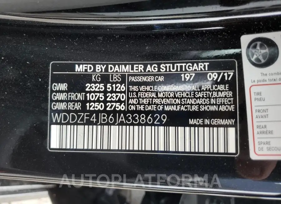 MERCEDES-BENZ E 300 2018 vin WDDZF4JB6JA338629 from auto auction Copart