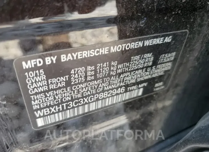 BMW X1 XDRIVE2 2016 vin WBXHT3C3XGP882946 from auto auction Copart