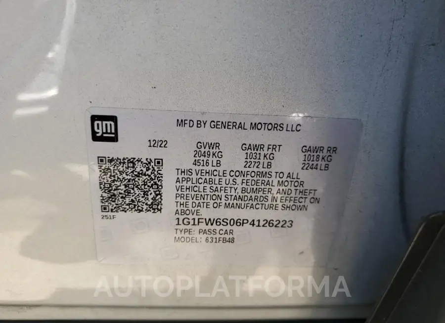 CHEVROLET BOLT EV 1L 2023 vin 1G1FW6S06P4126223 from auto auction Copart