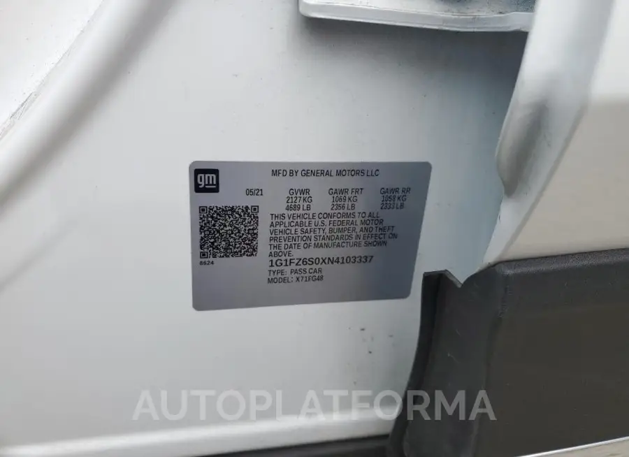 CHEVROLET BOLT EUV P 2022 vin 1G1FZ6S0XN4103337 from auto auction Copart