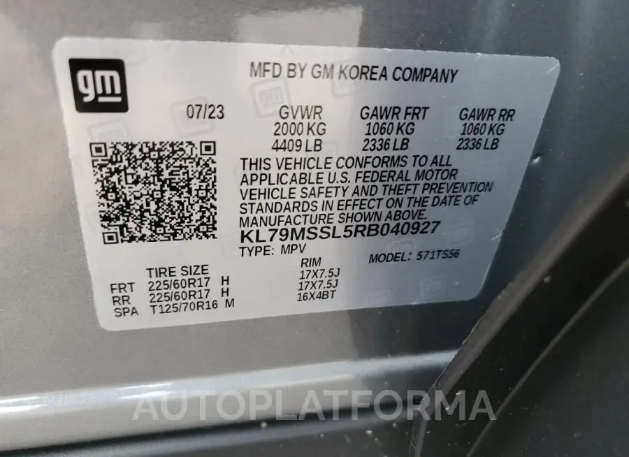 CHEVROLET TRAILBLAZE 2024 vin KL79MSSL5RB040927 from auto auction Copart