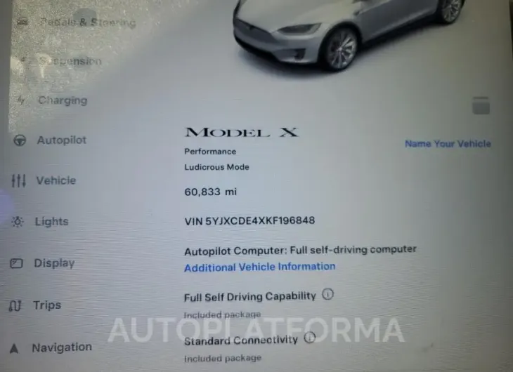 TESLA MODEL X 2019 vin 5YJXCDE4XKF196848 from auto auction Copart