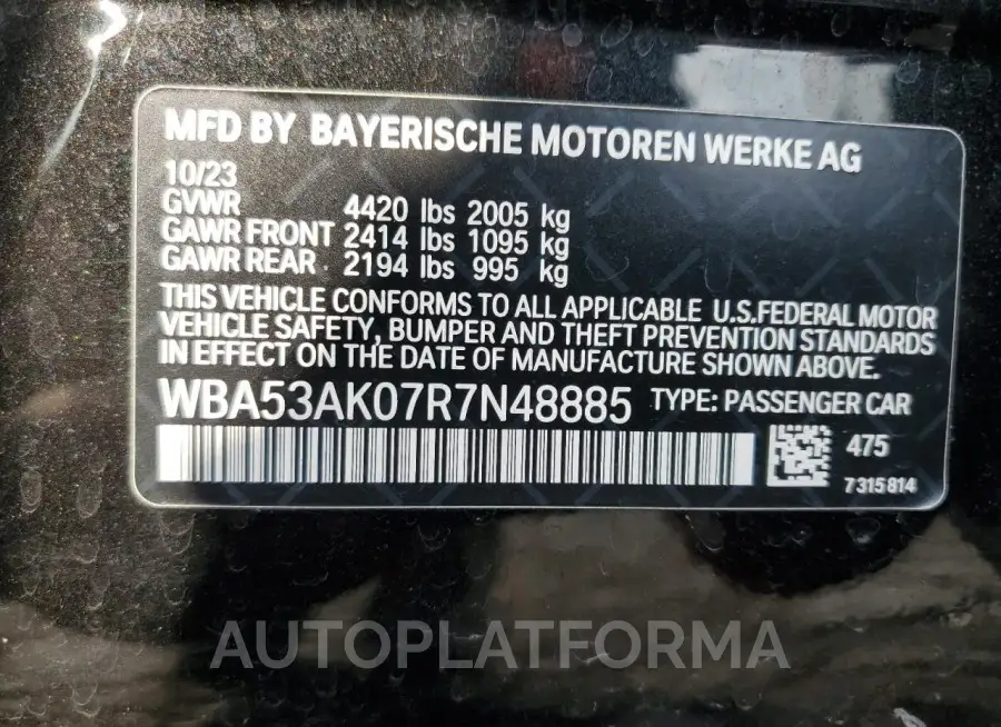 BMW 228I 2024 vin WBA53AK07R7N48885 from auto auction Copart