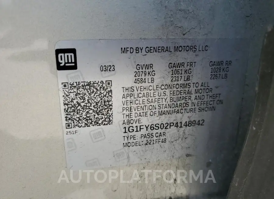 CHEVROLET BOLT EUV L 2023 vin 1G1FY6S02P4148942 from auto auction Copart