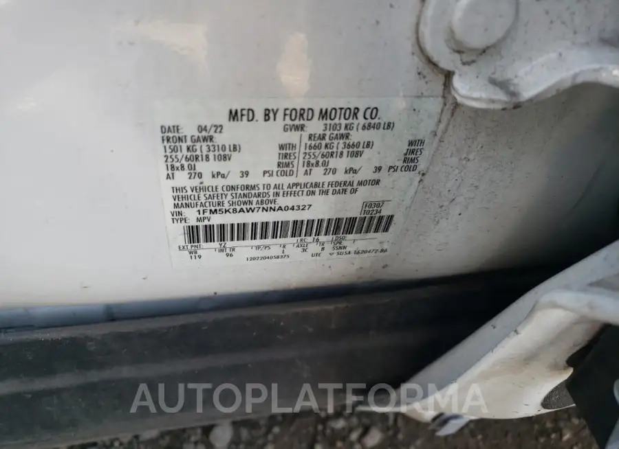 FORD EXPLORER P 2022 vin 1FM5K8AW7NNA04327 from auto auction Copart