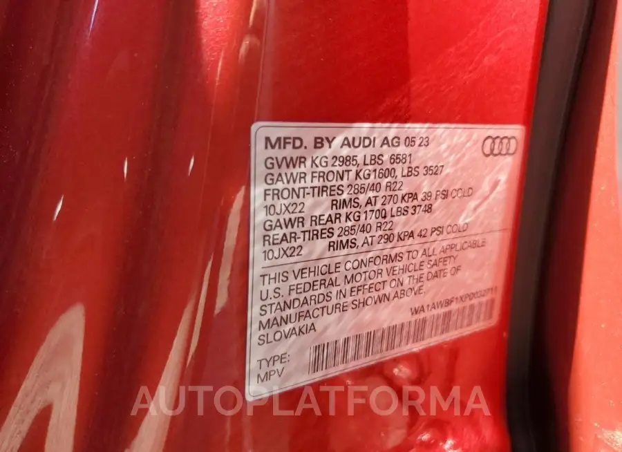 AUDI SQ8 PREMIU 2023 vin WA1AWBF1XPD032711 from auto auction Copart