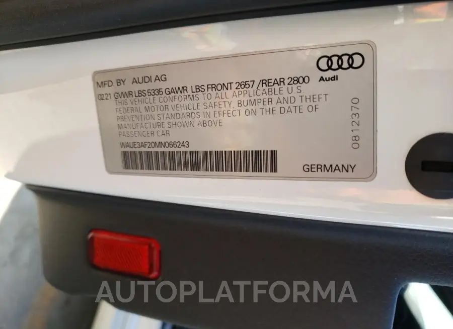 AUDI A6 PREMIUM 2021 vin WAUE3AF20MN066243 from auto auction Copart