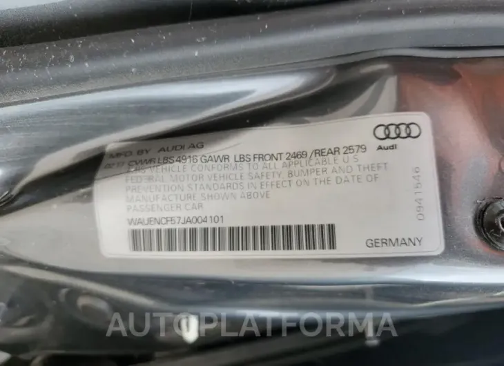 AUDI A5 PREMIUM 2018 vin WAUENCF57JA004101 from auto auction Copart