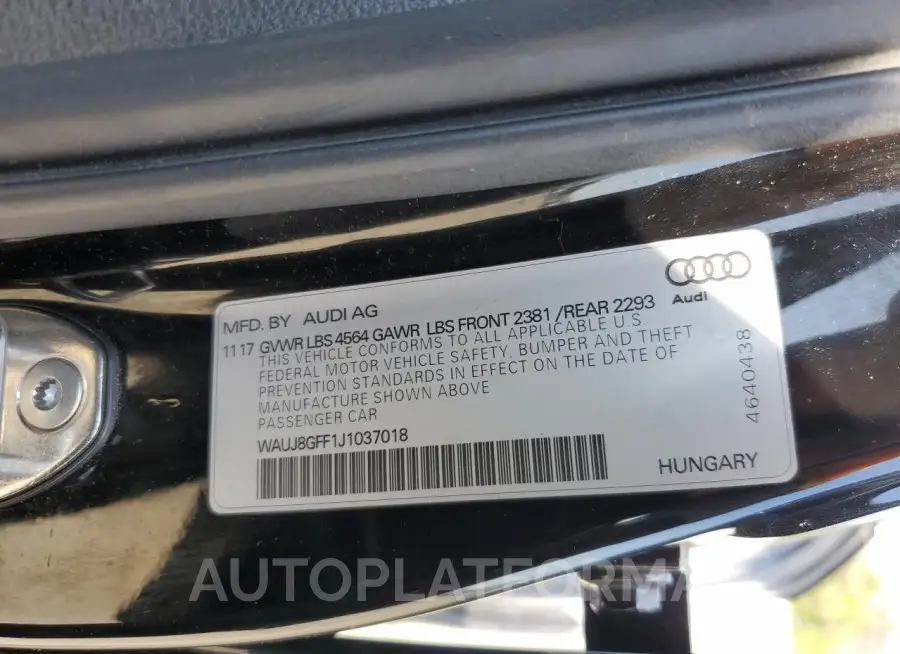 AUDI A3 PREMIUM 2018 vin WAUJ8GFF1J1037018 from auto auction Copart