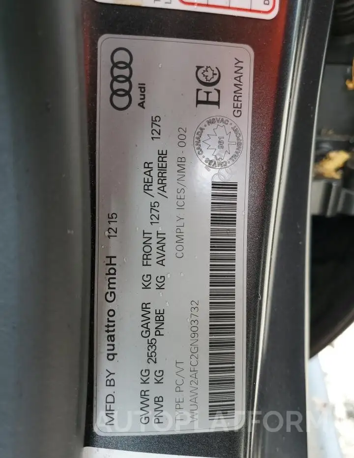 AUDI RS7 2016 vin WUAW2AFC2GN903732 from auto auction Copart