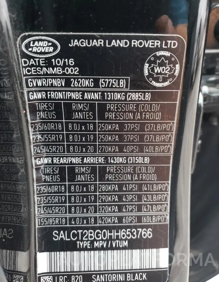 LAND ROVER DISCOVERY 2017 vin SALCT2BG0HH653766 from auto auction Copart