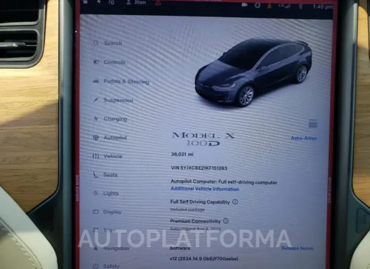 TESLA MODEL X 2019 vin 5YJXCBE21KF151283 from auto auction Copart