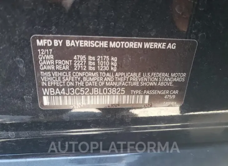 BMW 430XI GRAN 2018 vin WBA4J3C52JBL03825 from auto auction Copart