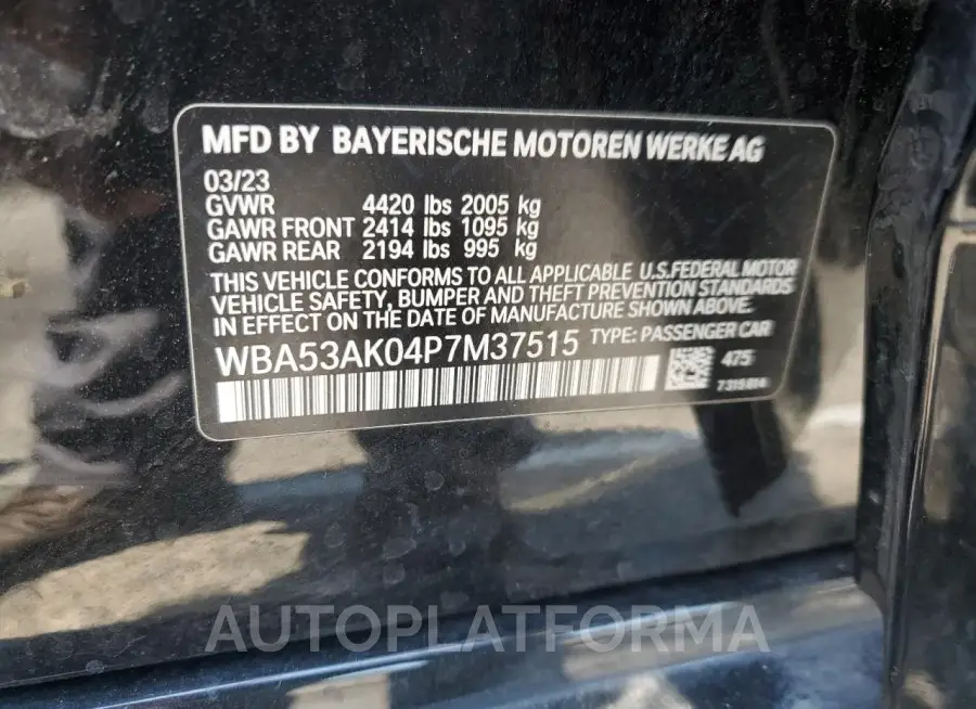 BMW 228I 2023 vin WBA53AK04P7M37515 from auto auction Copart